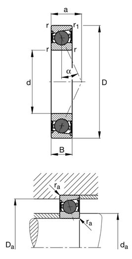 Drawing of the HCS7022-E-T-P4S-UL bearing Drawing of the HCS7022-E-T-P4S-UL bearing